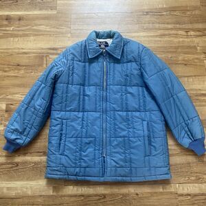 VTG BLAIR Men's L Blue Quilted Sherpa Lined Puffer Chore Work Coat Full Zip USA